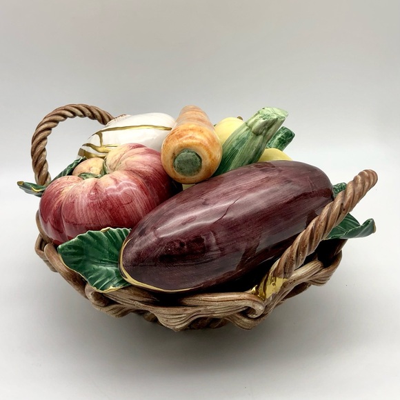 Kintsugi Italian Pottery Vegetable Basket Majolica Gold Crack Art Gift Italy MCM - Picture 7 of 16